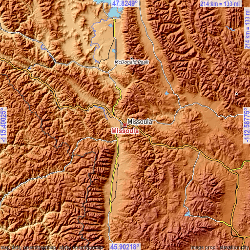 Topographic map of Missoula