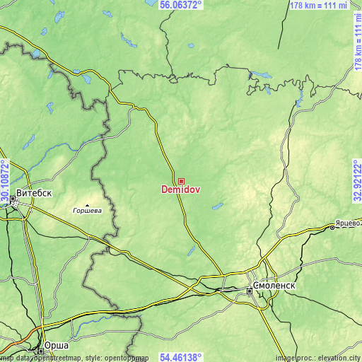 Topographic map of Demidov