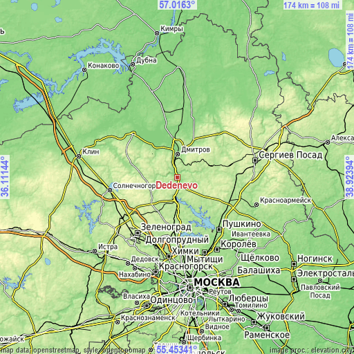 Topographic map of Dedenëvo