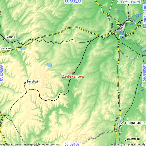 Topographic map of Davlekanovo