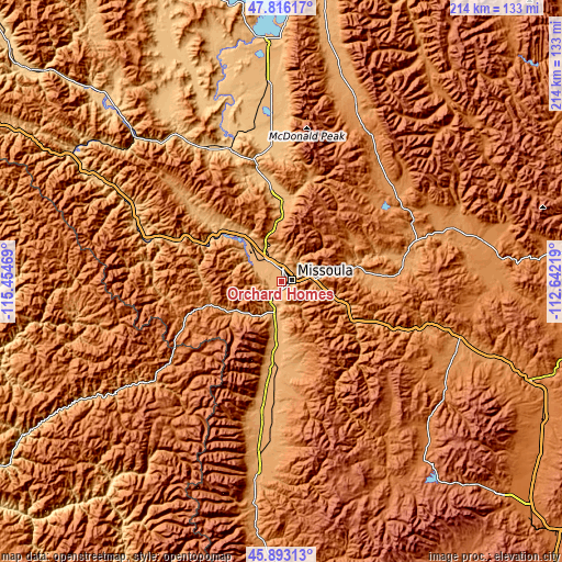 Topographic map of Orchard Homes