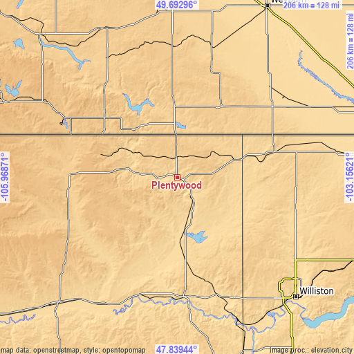 Topographic map of Plentywood