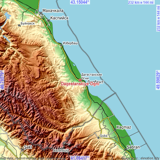 Topographic map of Dagestanskiye Ogni