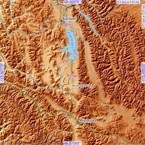 Topographic map of Ronan