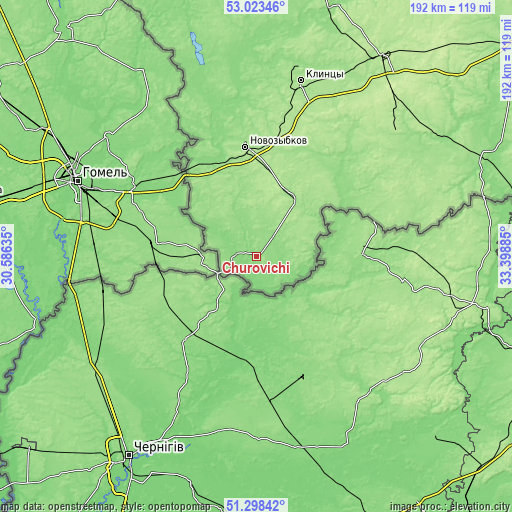 Topographic map of Churovichi