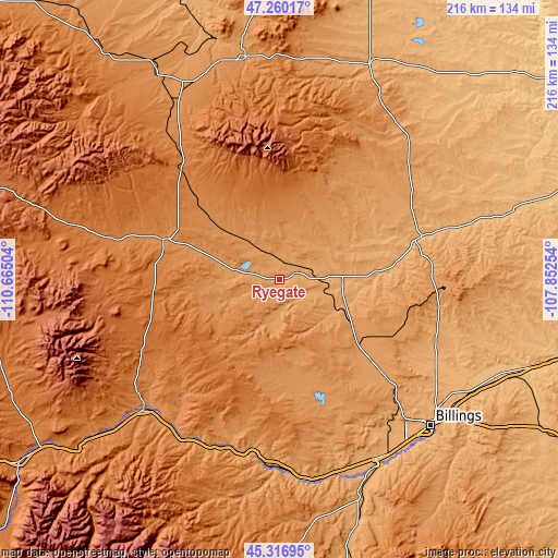 Topographic map of Ryegate