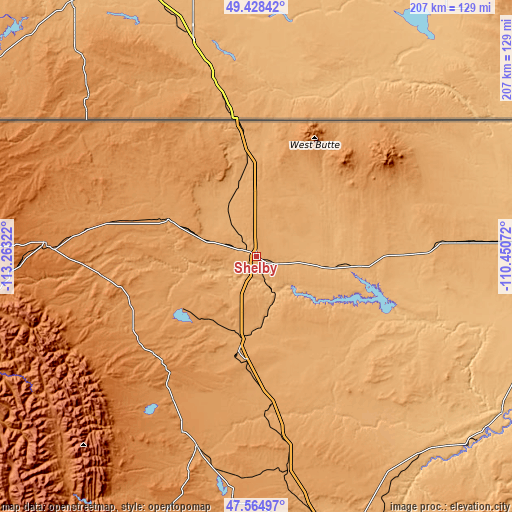 Topographic map of Shelby