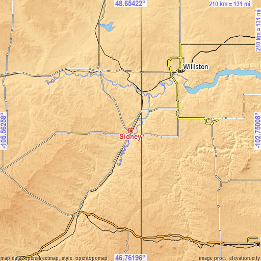 Topographic map of Sidney