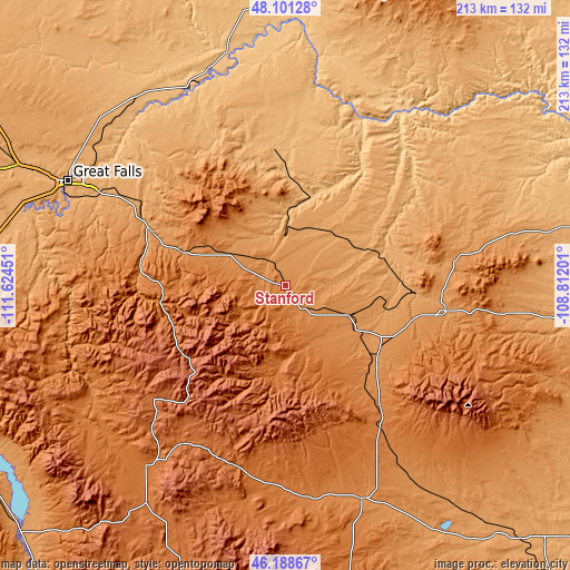 Topographic map of Stanford