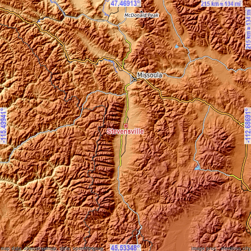 Topographic map of Stevensville