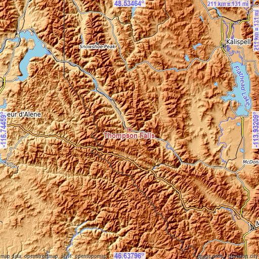 Topographic map of Thompson Falls