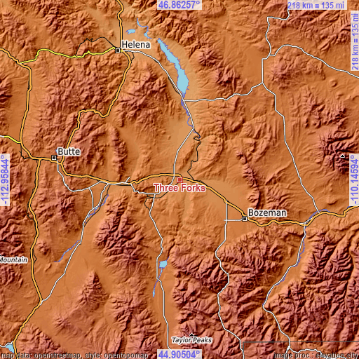 Topographic map of Three Forks