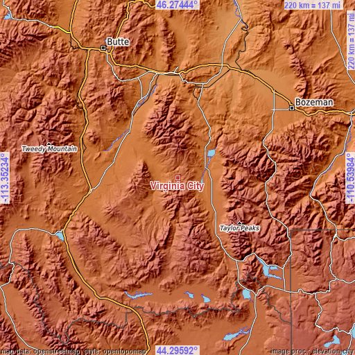 Topographic map of Virginia City