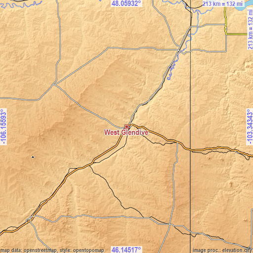 Topographic map of West Glendive