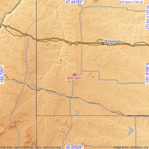 Topographic map of Amidon