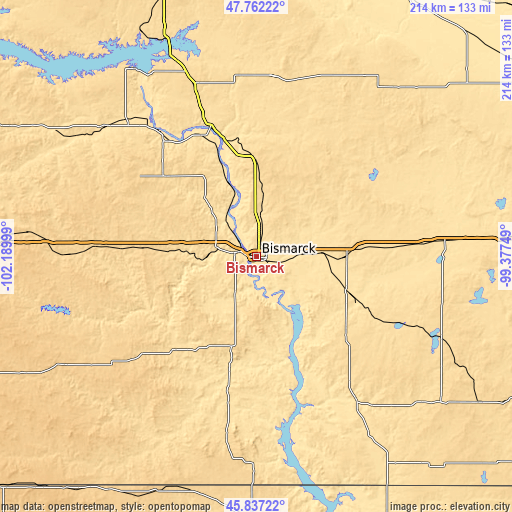 Topographic map of Bismarck