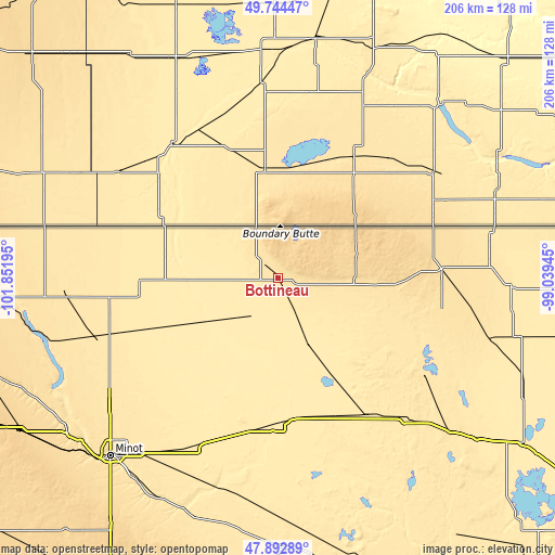 Topographic map of Bottineau