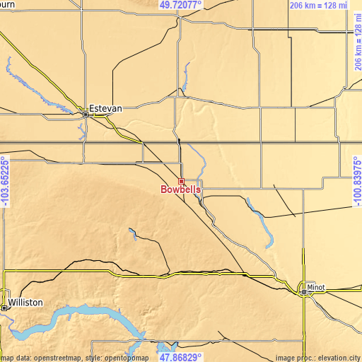 Topographic map of Bowbells