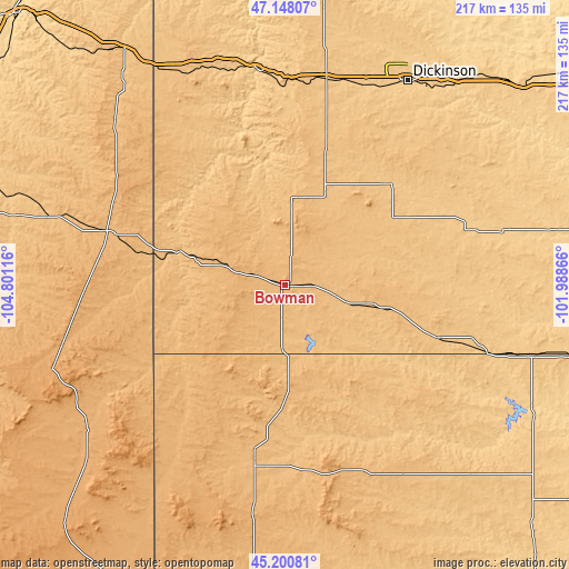 Topographic map of Bowman