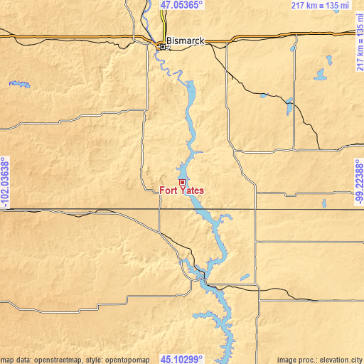 Topographic map of Fort Yates