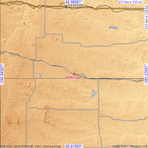 Topographic map of Hettinger