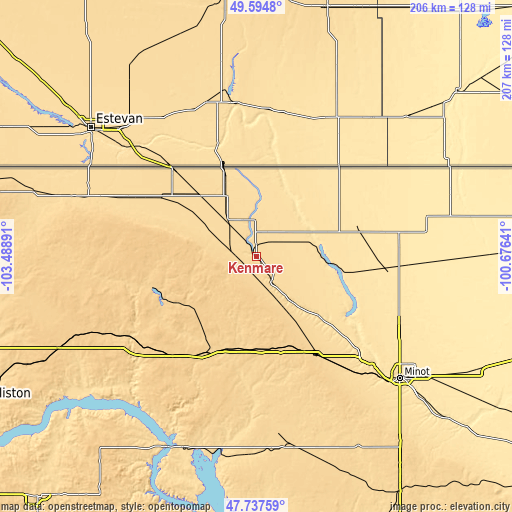 Topographic map of Kenmare