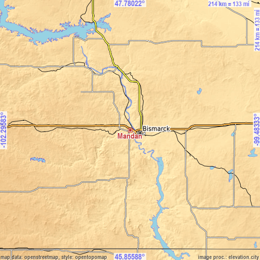 Topographic map of Mandan