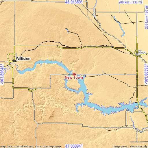 Topographic map of New Town