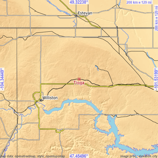 Topographic map of Tioga