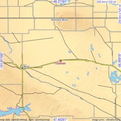 Topographic map of Towner