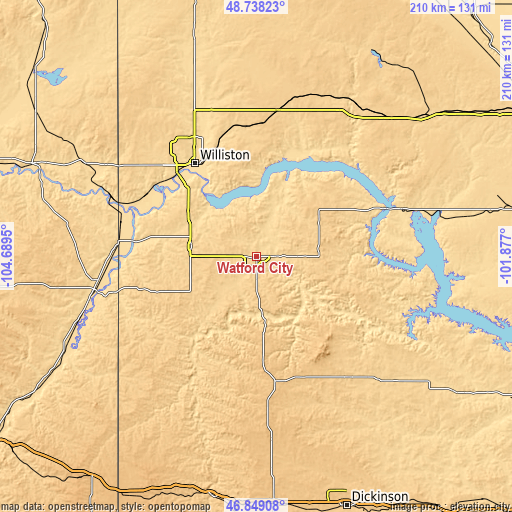 Topographic map of Watford City