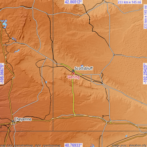 Topographic map of Gering