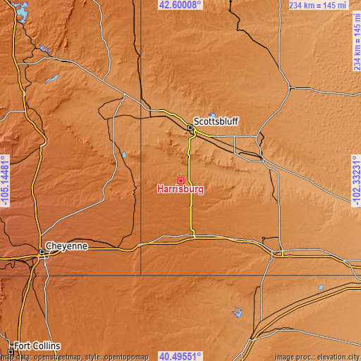 Topographic map of Harrisburg