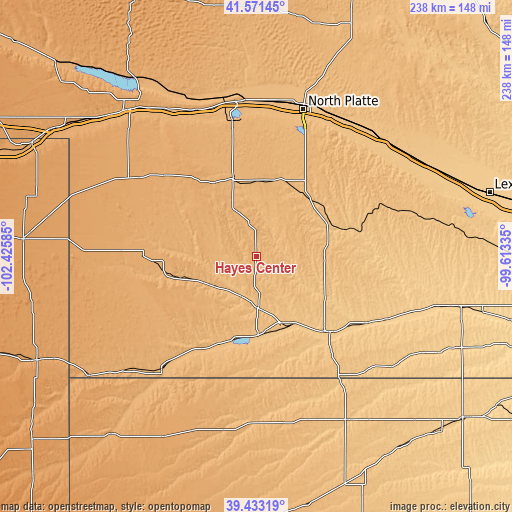 Topographic map of Hayes Center