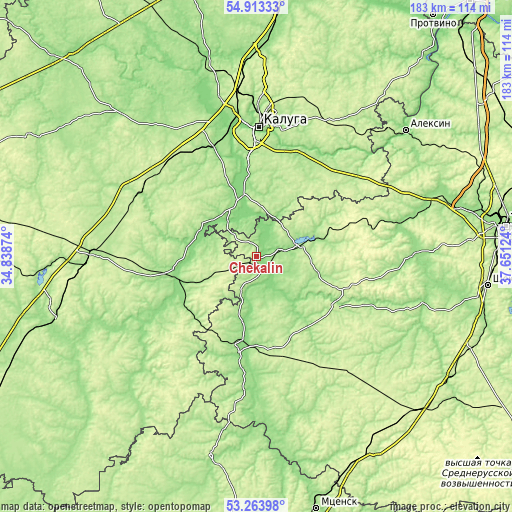 Topographic map of Chekalin