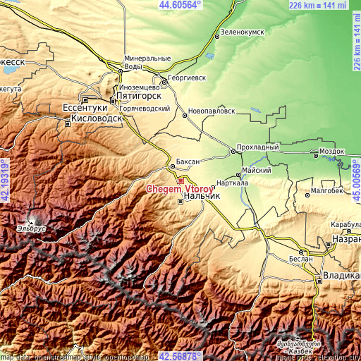 Topographic map of Chegem Vtoroy