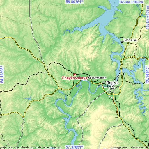 Topographic map of Chaykovskaya