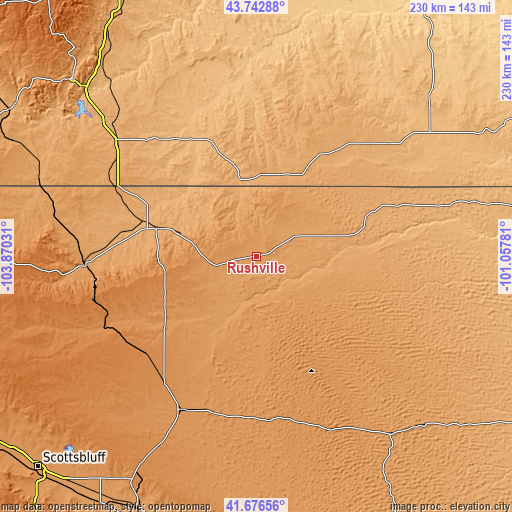 Topographic map of Rushville