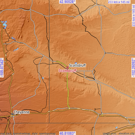 Topographic map of Scottsbluff