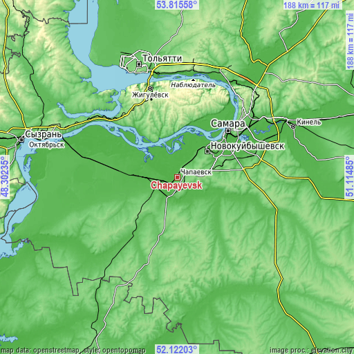 Topographic map of Chapayevsk