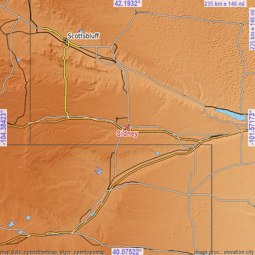 Topographic map of Sidney