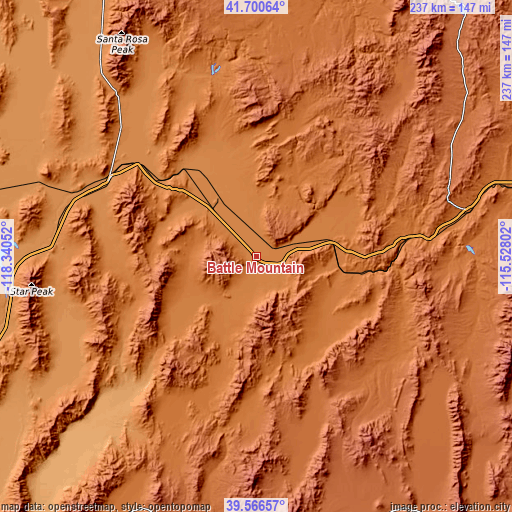 Topographic map of Battle Mountain