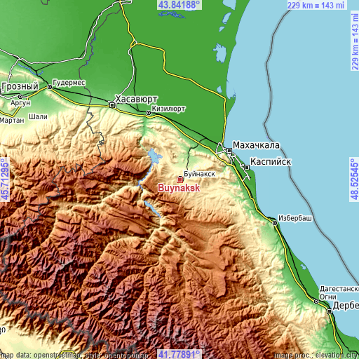 Topographic map of Buynaksk