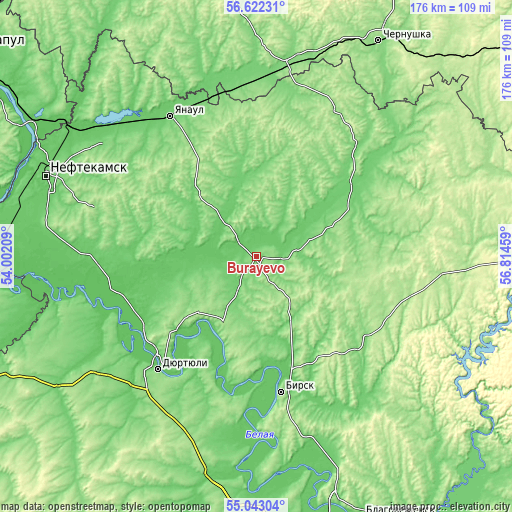 Topographic map of Burayevo