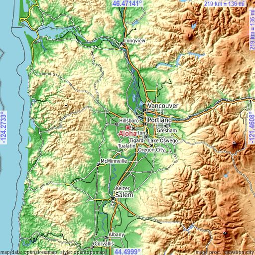 Topographic map of Aloha