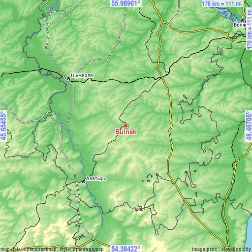 Topographic map of Buinsk