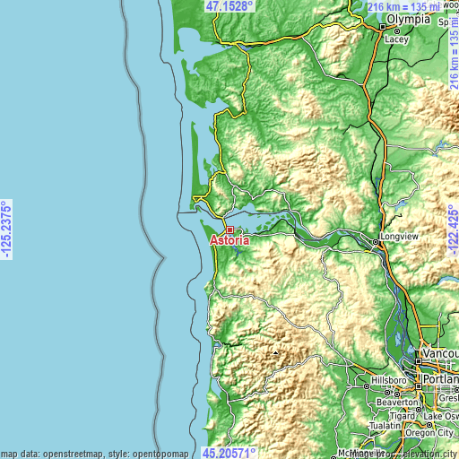 Topographic map of Astoria