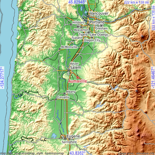 Topographic map of Aumsville