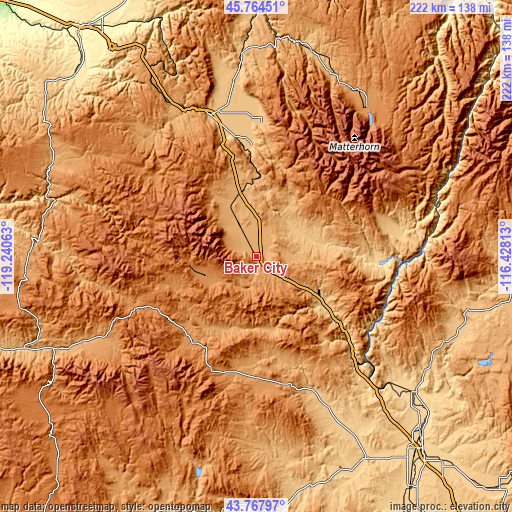 Topographic map of Baker City