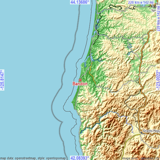 Topographic map of Bandon